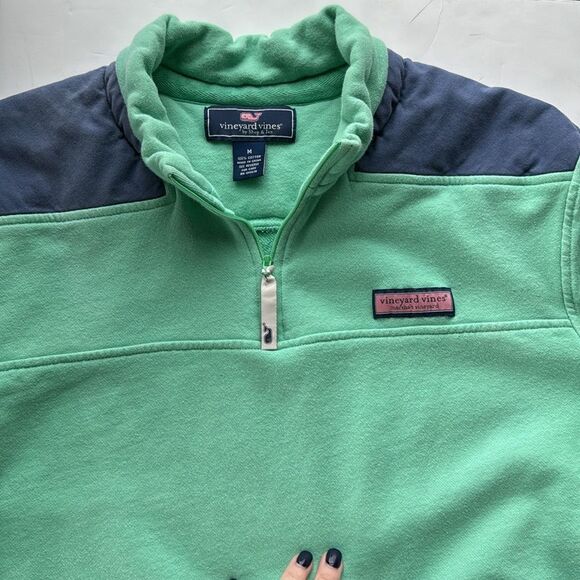 Vineyard Vines Mens M Shep Quarter Zip Sweatshirt Green Blue Preppy‎ Logo Shirt - Picture 3 of 12
